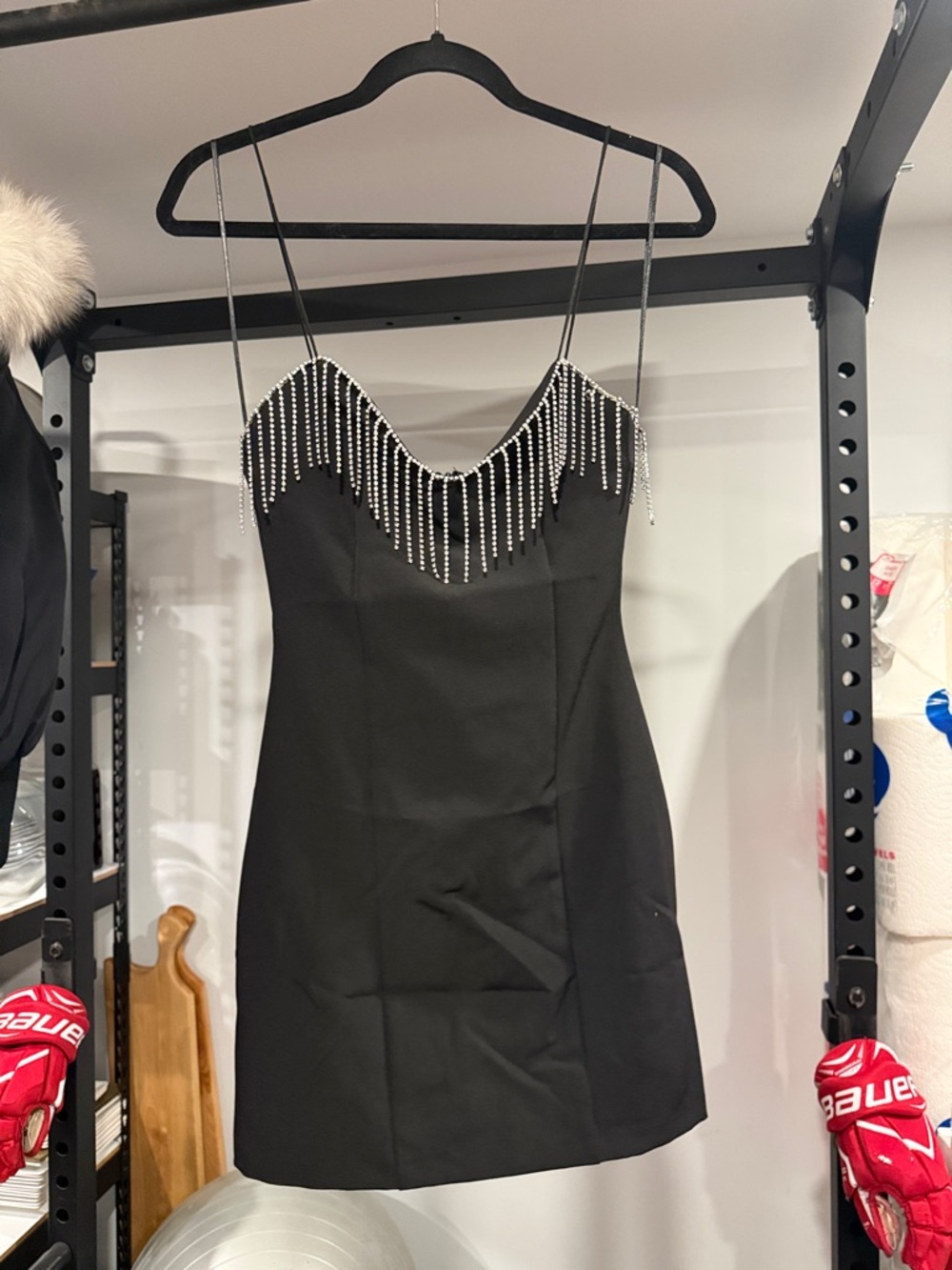 Zara Black Mini Dress with Rhinestone Fringe